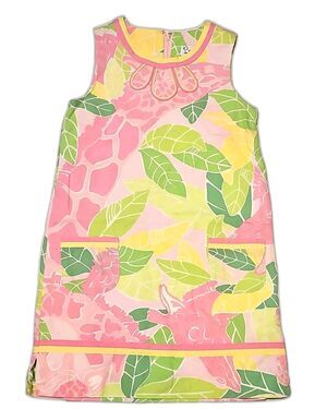 Lilly Pulitzer Girls Shift Dress Pink Floral Cotton Size 10 Knee Length